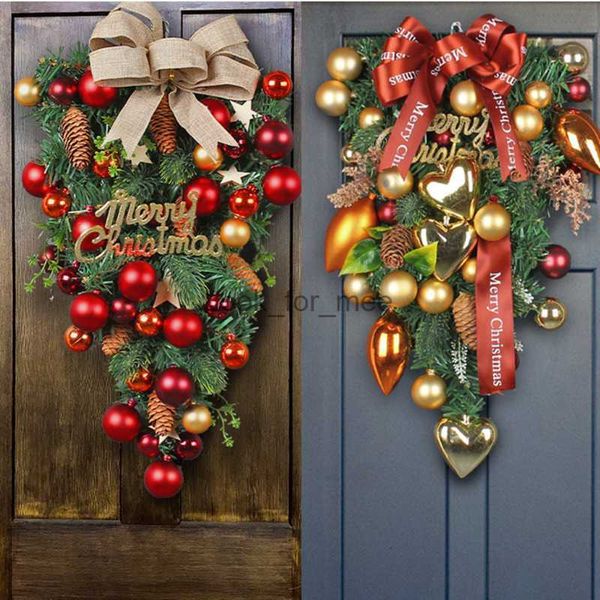 Decoraciones navideñas 50 cm Percha de corona navideña grande para puerta delantera Ventana Guirnalda de bayas rojas Guirnalda de árbol de Navidad Navidad Decoración para el hogar al aire libre HKD230921