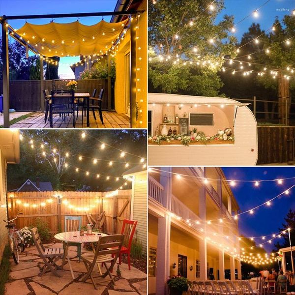 Décorations de Noël 50 pieds Garlands extérieurs Garlands Festoon Clear Bulbes Patio Fairy String Wedding Street Garlands Année