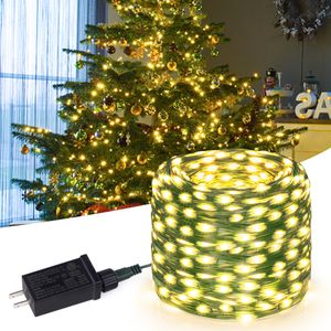 Décorations de Noël 50M 100M fil vert LED chaîne année fée lumières extérieur jardin arbre décor LED guirlande étanche 110v-220V solaire 221122