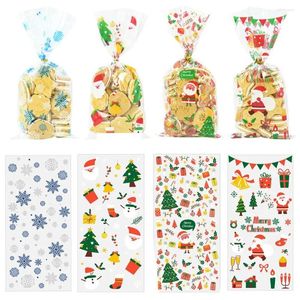 Décorations de Noël 50pcs Sacs de bonbons Père Noël en plastique Cellophane Cookie Emballage Sac de friandises pour la fête de mariage à la maison