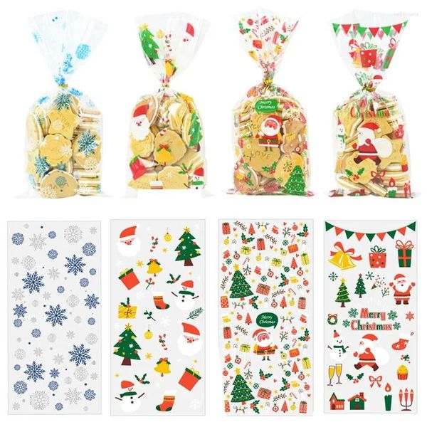 Decoraciones navideñas, 50 Uds., bolsas de dulces, Santa Claus, plástico, celofán, embalaje de galletas, bolsa de regalo para fiesta de boda en casa