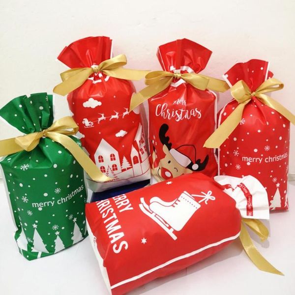 Adornos navideños, 50 Uds., bolsa de regalo, decoración navideña, dulces, galletas, aperitivos para envasar alimentos, paquete con cordón, bolsillo