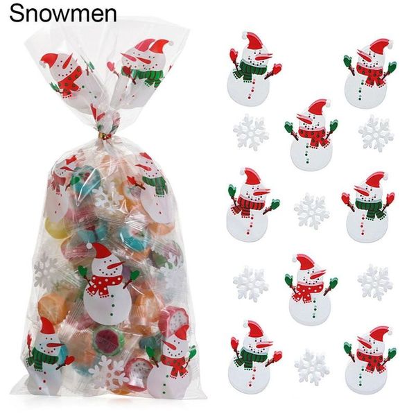 Décorations de Noël 50pcs Sacs de bonbons joyeux Père Noël Sac de friandises en plastique Année de Noël Biscuit Cadeaux Boîte Décoration