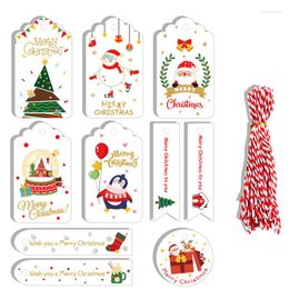 Décorations de Noël 50pcs joyeux étiquettes en papier kraft bricolage étiquettes d'emballage cadeau à la main père noël étiquette volante avec corde faveurs de l'année