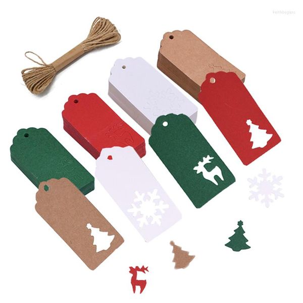 Decoraciones navideñas 50 UNIDS Multi Estilo Etiquetas de Papel Kraft DIY Artesanía Árbol Elk Etiqueta Colgante Año Fiesta de Navidad Regalos Etiquetas de Envoltura