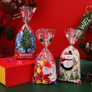 Décorations de Noël 50pcs Sacs de bonbons en plastique Cookies Cadeau Flocons de neige Père Noël Pochette d'emballage de Noël Cadeaux de l'année