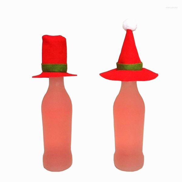 Weihnachtsschmuck 50 Stück Rotweinflasche Deckel Hut Stil Kappe Weihnachtsmann Weihnachtsgeschenk Party Tischdekoration