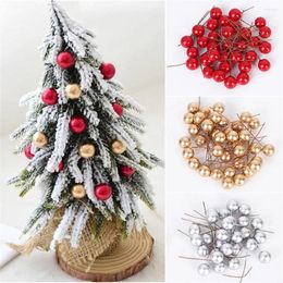 Decoraciones navideñas 50 unids/set bayas artificiales oro plata rojo cereza estambre Mini flores falsas cuentas de perlas para decoración artesanal de fiesta DIY