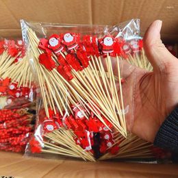 Kerstversiering 50 stks/set Fruit Sticks Wegwerp Bamboe Sneeuwvlok Boom Elanden Kerstman Sneeuwpop Kerst Ornamenten