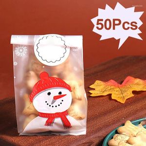 Kerstversiering 50 stuks Sneeuwpop Koekje Snoepzakjes Cartoon Plastic Bakken Geschenkverpakking Zak Kerstman Kerstboom Decoratie 2024 Jaar Feest