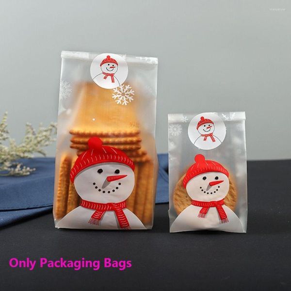 Décorations de Noël 50pcs bonhomme de neige cadeaux porte-sacs cuire des biscuits Biscuit bonbons sacs d'emballage en plastique utilisation de fête