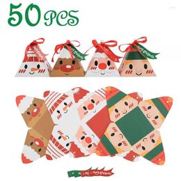 Décorations de Noël 50pcs Triangle Boîte Joyeux Bonbons Kraft Papier Cadeau Emballage Sac Party Favors Décoration Fournitures