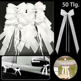 Décorations de Noël 50pcs blanc décoration de voiture de mariage emballage cadeau ruban arcs rubans de fête kit 230908
