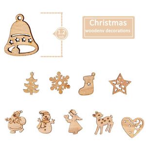 Kerstversiering 50 stuks Houten Kerstboom Hangende Ornament Kerstfeest Decoraties voor Huis Nieuwjaar Kerstman Sneeuwpop Cadeau Decor