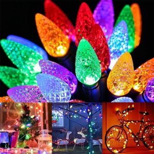 Décorations de Noël 52m 50 LED C6 Guirlande lumineuse de Noël à piles pour intérieur extérieur arbre de Noël fête maison patio guirlande décoration 220901