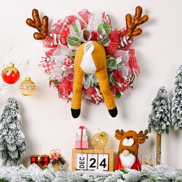 Décorations de Noël 55 cm wapiti couronne mur porte d'entrée extérieur guirlande artificielle suspendus ornements maison toile de fond décor 220914