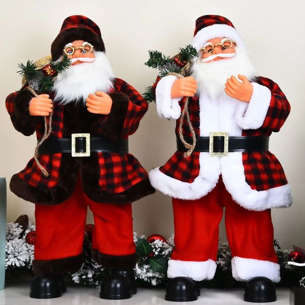 Décorations de Noël 58 cm poupée de père Noël rouge avec fonction de balançoire musicale décorations électriques de joyeux Noël pour la maison bonne année Navidad 231117