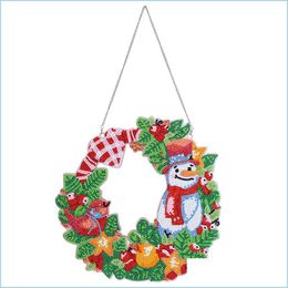 Décorations De Noël 5D Diy Joyeux Père Noël Diamant Art Peinture Couronne Suspendue Vacances D'hiver Maison Mur Porte Décor Drop Delivery Dh49P