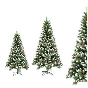 Decoraciones navideñas Árbol artificial de 5 pies 4 pies 150 cm 120 cm Navidad flocada nevada con bayas rojas Cono de pino Base de metal 231110