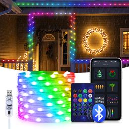 Décorations de Noël 5M 10M 20M USB LED fil de cuivre fée lumières RGBIC rêve couleur chaîne guirlande lampe vacances arbre mariage déco 231019