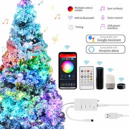 Décorations de Noël 5M / 10M / 20M WIFI Bluetooth Smart LED String Light Remote avec Google Assistant Alexa Holiday Christmas Wedding Fairy Garland 231207