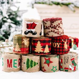 Kerstdecoraties 5 m linten Rode strip Xmas Tree Elk Linnen LiNen Lint Wedding Party Decors voor DIY Crafts naaisch stof