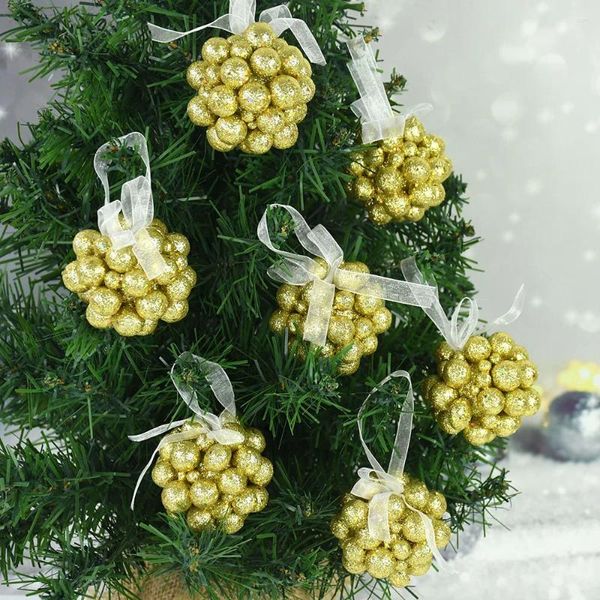 Decoraciones navideñas 5 uds 6cm oro/rojo/blanco cereza bayas bola árbol de Navidad colgante fruta falsa adorno colgante Navidad Noel decoración del hogar