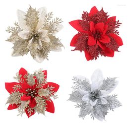 Décorations de Noël 5pcs fleur artificielle arbre de Noël ornement suspendu paillettes fausses couronnes de joyeux décor de mariage