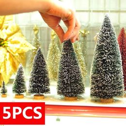Decoraciones navideñas 5 piezas Pequeño árbol de Navidad decorado Pino de cedro sobre seda de sisal Mini adornos para árboles de Navidad azules, verdes, dorados, plateados y rojos 231009
