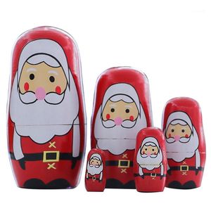 Kerstdecoraties 5 -stks Hand schilderij Matryoshka Nesting Doll Toy Party Home Wooden Kids Festival Portable Gift Smooth Decoration Cute 1