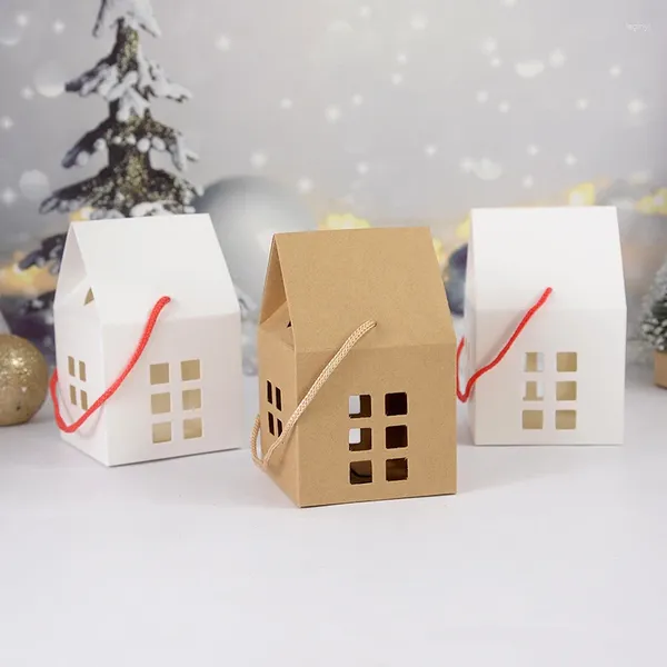 Décorations de Noël 5 pièces boîtes à bonbons en forme de maison, sac d'emballage de cadeaux pour l'année de noël, fournitures de boîte d'emballage de biscuits à faire soi-même