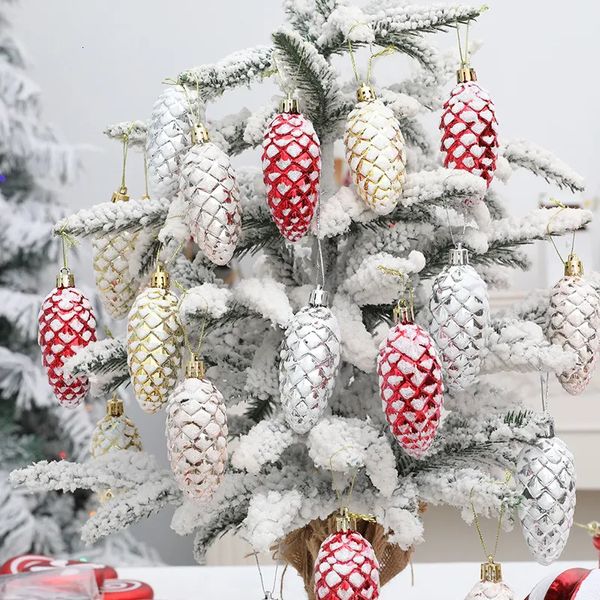 Décorations de Noël 5pcs boules de pomme de pin peintes pendentifs suspendus décoration de joyeux arbre pour la maison ornement de Noël cadeau Navidad 2023 231027