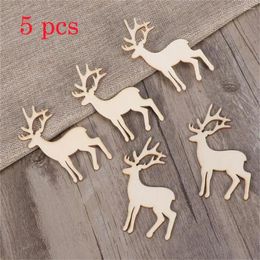 Kerstdecoraties 5 -stks rendier Cutout Fineers plakjes voor patchwork Diy Decoratie houten ambachtelijke verfraaiing boomhangers