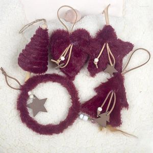 Décorations de Noël 5pcs / ensemble arbre peluche pendante suspendue rose blanc coeur étoile décoration ornement de plumes pour la maison