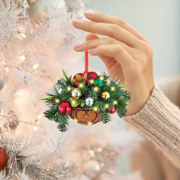 Décorations de Noël 5pcs panier de fleurs en bois suspendus ornements arbre de Noël pendentif de cône de pin pour l'année de la maison 231025