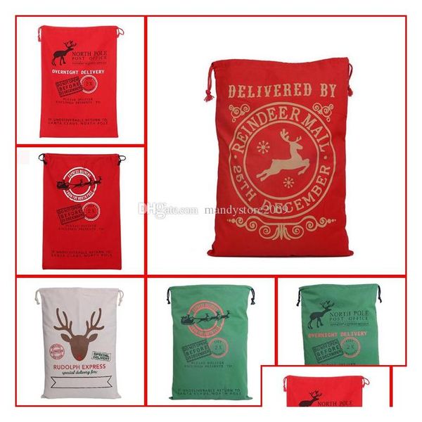 Decoraciones navideñas 6 colores Lienzo grande Monogrammable Santa Claus Dstring Bag Renos Monogramable Regalos Saco Bolsas Tienda Tote D Dhxiv