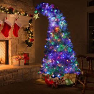 Kerstversiering 6 FT witte boom met 300 kleurrijke LED-verlichting gebogen top met gouden ster creatief decoratief 231113