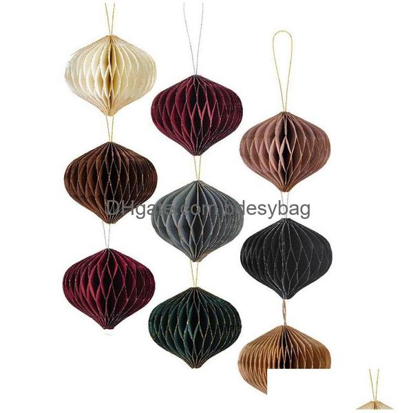 Décorations de Noël 6 pièces / ensemble papier nid d'abeille ornements arbre 3D mini pour la maison bricolage vacances mur années bijoux 2022 6cm livraison directe Dhjqa