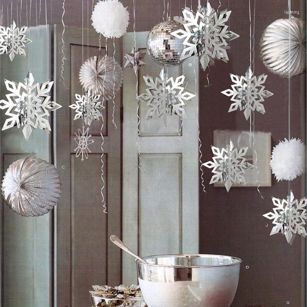 Décorations de Noël 6 pièces/ensemble carte papier flocon de neige suspendu charme année Nieve artificielle fausse neige fête bricolage arbre décoration fleur