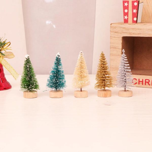 Decoraciones navideñas, 60 piezas, cepillo para botellas, pequeños árboles navideños, base de madera de bambú