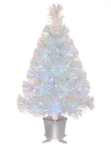 Décorations de Noël 60cm Mini fibre optique irisée Arbre artificiel de table avec lumières LED Base argentée Table de Noël