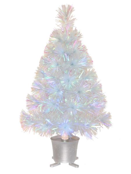 Decoraciones navideñas 60 cm iridiscente mini fibra óptica mesa árbol artificial con luces LED base plateada mesa de Navidad 231110