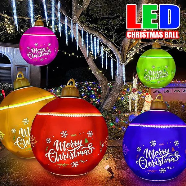 Décorations de Noël 60CM LED boule de Noël en plein air de Noël gonflable boule décorée en PVC géant sans lumière grandes boules décorations d'arbre 231117