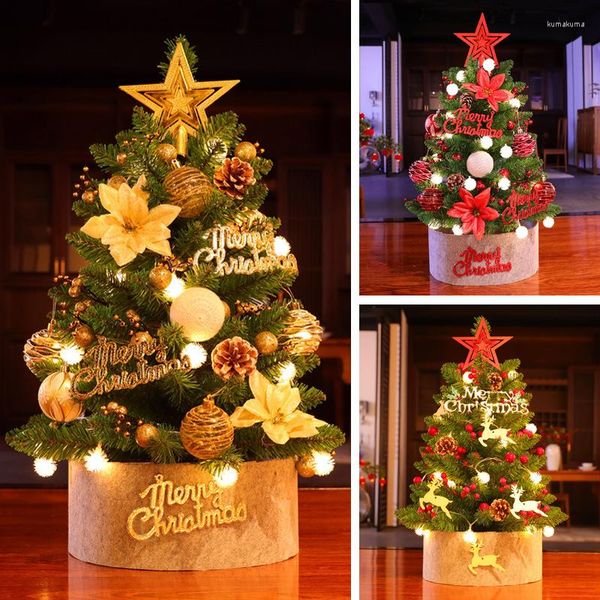 Decoraciones navideñas 60CM Mini árbol con luces campana conos 2023 año hogar fiesta escritorio decoración de Navidad regalos