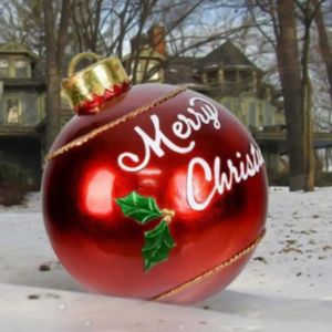 Décorations de Noël 60CM Boule décorée gonflable de Noël en plein air en PVC géant grandes boules décorations d'arbre décoration extérieure jouet balle 231212