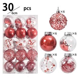 Décorations de Noël 6 cm 30 pièces ensemble de boules de noël transparentes pendentif d'arbre de noël accessoires de décoration de fenêtre de vacances pendentif de noël 231009