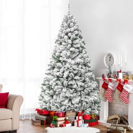 Décorations de Noël 6ft neige artificielle décorée arbre à charnière floqué avec support en métal intérieur extérieur blanc décoration fête 231110