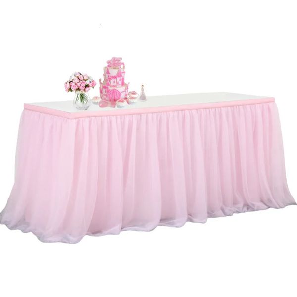 Décorations de Noël Jupe de table en tulle rose de 6 pieds pour tables rectangulaires ou rondes Jupe de table licorne en saule bouclé arc-en-ciel pour décor de fête prénatale anniversaire 231019