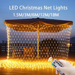 Decoraciones navideñas 6M12M18M LED String Net Mesh Lights Fairy Cortina Garland al aire libre impermeable para fiesta jardín decoración de la boda 231025