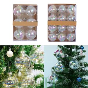 Décorations de Noël 6 pièces/12 pièces boules transparentes boules de décoration tentures irisées en plastique Transparent 6 cm/8 cm ornements de boule de Noël 231009